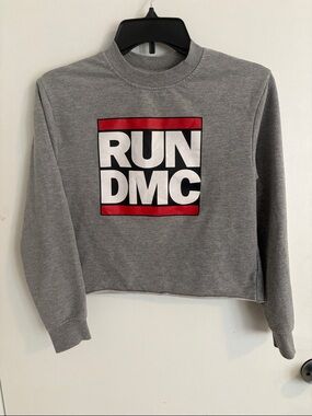 RUN DMC Grey Cropped Sweatshirt with Bold Logo